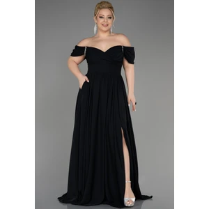 Kayık Yaka Uzun Şifon Büyük Beden Abiye ABU3738