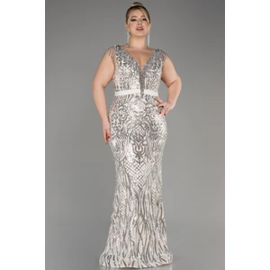 Kolsuz Uzun Pul Payet Büyük Beden Nişan Elbisesi ABU3876