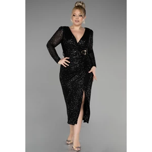 Uzun Kol Midi Pullu Büyük Beden Abiye ABK1956