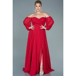 Straplez Uzun Kol Şifon Büyük Beden Abiye ABU2597