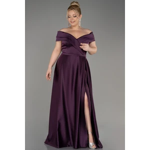 Kayık Yaka Uzun Saten Büyük Beden Abiye ABU2355