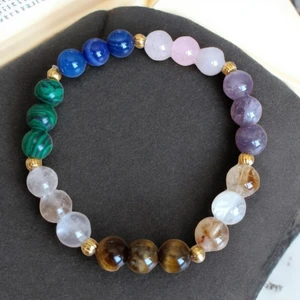 Mga Doğaltaş Aslan Burcu Bilekliği (Kaplan Gözü, Akik, Pembe Kuvars, Ametist, Sitrin, Kristal Kuvars, Malahit) Doğal Taş