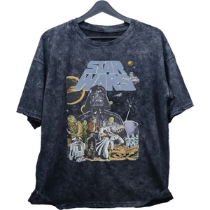 Fuddy Moda Unisex Star Wars Baskılı Yıkamalı T-Shirt, Oversize Yıldız Savaşları Baskılı Vintage Tişört