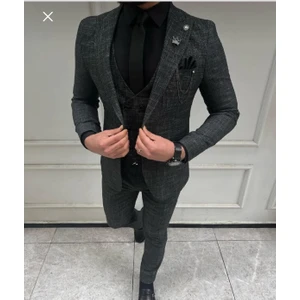 Yelekli Erkek Takım Elbise Gri Antrasit