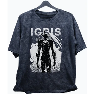 Fuddy Moda Oversize Solo Leveling Igris Baskılı Yıkamalı T-Shirt, Unisex Anime Baskılı Retro Tişört