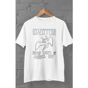 Fuddy Moda Unisex LED Zeppelin Usa 1977 Baskılı T-Shirt, Oversize Rock Müzik Temalı Tişört