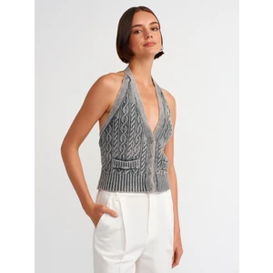 60234 Halter Yaka Düğmeli Triko Yelek-Gri