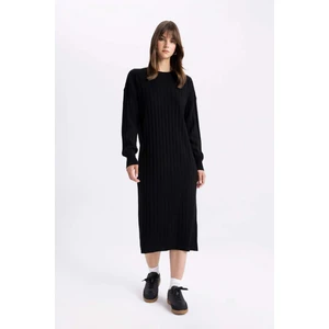 Regular Fit Yarım Balıkçı Yaka Basic Düz Uzun Kollu Triko Elbise W0986AZ24WN