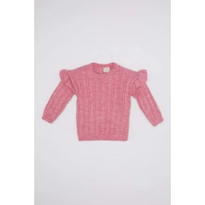 Kız Bebek Bisiklet Yaka Triko Pembe Kazak C8314A524WN