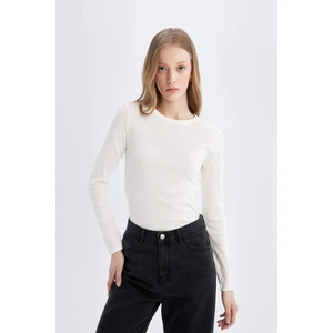 Slim Fit Dar Kesim Bisiklet Yaka Fitilli Kaşkorse Basic Düz Uzun Kollu Tişört C7516AX24AU