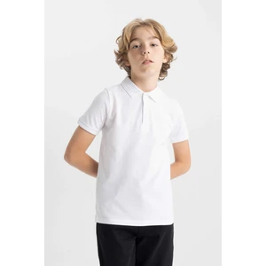 Erkek Çocuk Polo Yaka Basic Düz Pike Kısa Kollu Beyaz Okul Tişörtü K1689A624AU