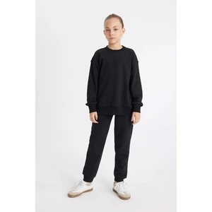Kız Çocuk Siyah Standart Fit Beli Paçası Lastikli Basic Düz Okul Jogger Eşofman Altı Y1226A624AU
