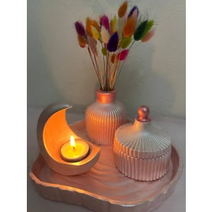 Love Candle Dekor Pembe Vazo Seti, 4’Lü Vazo Seti, Mumlu Vazo Seti, Gül Kurusu Vazo Seti
