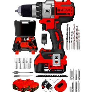 Usa Brushless 58 V 5AH Çelik Şanzıman 10 Pilli Çift Akülü Darbeli Şarjlı Matkap Vidalama- Kırmızı Daflong Series