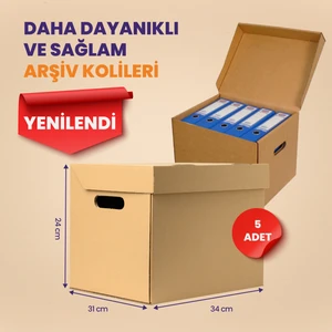 Kapaklı Saklama Kutusu - Saklama Kolisi- Klasör Arşiv Kutusu ( 34X31X24) 5 Adet