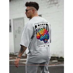 Oversize Baskılı  Gri Renk Salaş T-Shirt %100 Pamuk