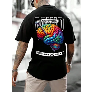 Oversize Baskılı  Siyah Renk Salaş T-Shirt %100 Pamuk