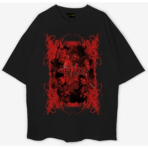Manga Müzik Grubu Baskılı Oversize Unisex Siyah Tişört