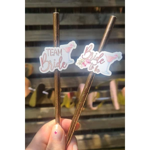 Bride Pipet Seti Çiçekli Rose Gold Konsept Bekarlığa Veda Bride Party Süslü Pipet Takımı 5 Li