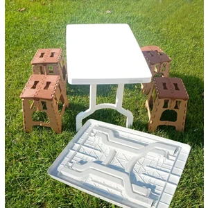 5 Parça Masa Seti 4 Tabure ile Piknik Kamp Bahçe Katlanır Masa 78X55 H:57 Sağlam ve Taşıması Kolay