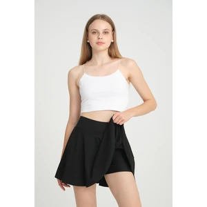Siyah Yüksek Bel Volanlı Şortlu Spor Etek Deniz Şortu Skirt Withh