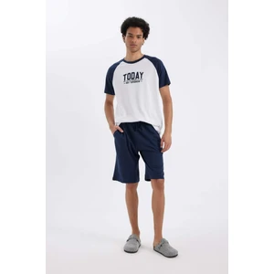 Regular Fit Pijama Takımı Bisiklet Yaka Baskılı Kısa Kollu Üst Beli Bağcıklı Şort Alt C3107AX24HS