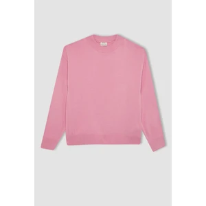 Kız Çocuk Açık Pembe Standart Fit Bisiklet Yaka Basic Düz Triko Kazak C6902A824AU