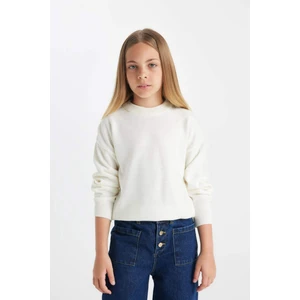 Kız Çocuk Ekru Standart Fit Bisiklet Yaka Basic Düz Triko Kazak C6902A824AU