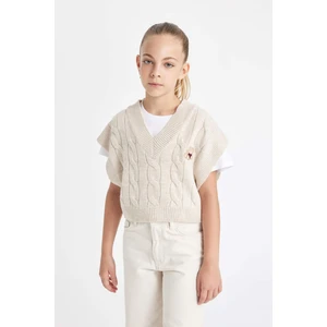 Kız Çocuk Oversize Geniş Kalıp V Yaka Triko Süveter C6935A824AU