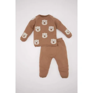 Erkek Bebek 2'li Takım Ayıcık Desenli Triko Kazak Beli Lastikli Triko Alt C9596A524AU