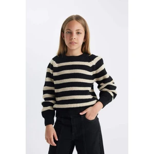 Kız Çocuk Standart Fit Çizgili Bisiklet Yaka Triko Kazak C6929A824AU