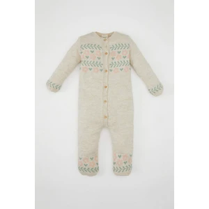 Kız Bebek Yenidoğan Düğmeli Çiçek Desenli Uzun Kollu Tulum C9765A524WN