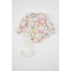 Kız Bebek Yeni Doğan 2'li Takım Düğmeli Safari Baskılı Uzun Kollu Tulum Çorap D2700A524AU