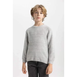 Erkek Çocuk Gri Bisiklet Yaka Basic Düz Triko Kazak C9468A824AU