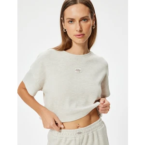 Dokulu Crop Pijama Üstü Kısa Kollu Bisiklet Yaka Rahat Kalıp