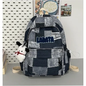 Büyük Kapasiteli Okul Çantası Kadın Ekose Denim Dikiş Sırt Çantası Lise Üniversite Öğrencisi Rahat Sırt Çantası (Yurt Dışından)