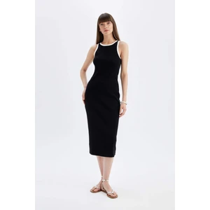 Bodycon Vücudu Saran Basic Düz Fitilli Kaşkorse Kolsuz Midi Elbise D5302AX24HS