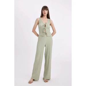 Wide Leg Geniş Paça Beli Lastikli Basic Düz Bürümcük Pantolon D3570AX24AU