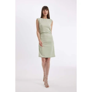Bodycon Vücuda Oturan Drapeli Krep Kolsuz Mini Abiye Elbise D3770AX24AU