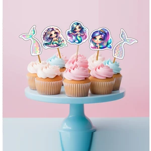 Hiras Dizayn 15 Adet Deniz Kızı Mermaid Doğum Günü Süsü Pasta Kürdanı 5-6cm Cupcake Pasta Süsü