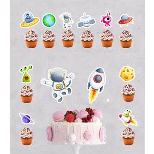 Hiras Dizayn Uzay Astronot Temalı Pasta Kürdanı Cupcake Kürdanı 12 Parça Pasta Süsü ve Cupcake Pasta Kurabiye Süs