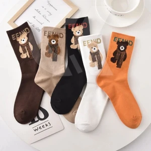 Çorap Kurdu 5'li Teddy Bear Ayıcık Desenli Renkli Tenis Çorap Set