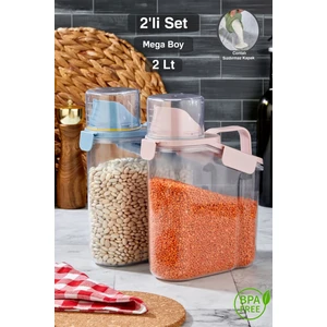 2'li 2 Lt Contalı Erzak Saklama Kabı - Ölçekli Bakliyat Kabı Düzenleyici Kavanoz