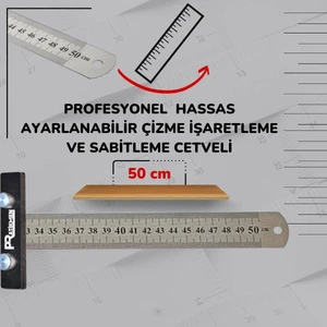 Hassas Ayarlanabilir Çizme, Işaretleme ve Sabitleme Cetveli 50 cm