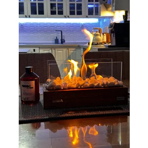 Beton Art Ahşap ( Tree ) Masa Üstü Şömine 500 ml Bioethanol Şömine Yakıt Hediyeli