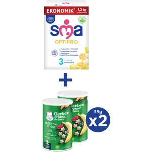 Sma Optıpro 3 Devam Sütü 1.2kg (2X600G) + Gerber Organıc Buğday, Pirinç, Muz ve Ahududulu Atıştırmalık 2X35G