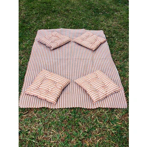 Aly Stil Kaz Ayağı Desenli Yer, Piknik Örtüsü Sofra Bezi 120 x 170 , 4 Minder 45 x 45CM Set (Turuncu Renk)