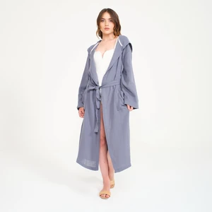 Unisex Kapüşonlu Uzun Müslin Bornoz