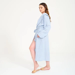 Unisex Kapüşonlu Uzun Müslin Bornoz