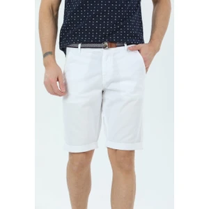 Erkek Beyaz Pamuklu Kemer Hediyeli Yandan Cepli Relaxed Fit Kapri Şort